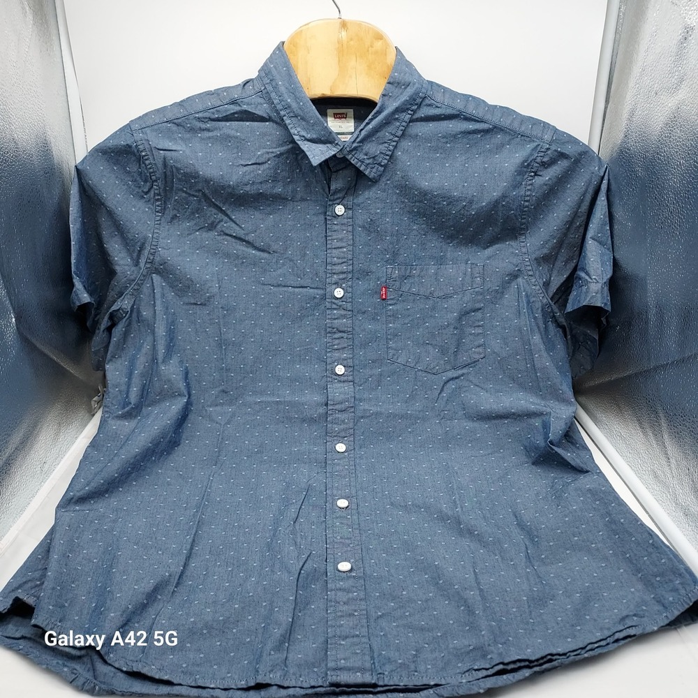 Levis Mens Blue Micro Dot Short Sleeve Button Down Shirt XL Standard 86627-0269
